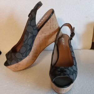 Coach Furry With Cork Heel Good Condition